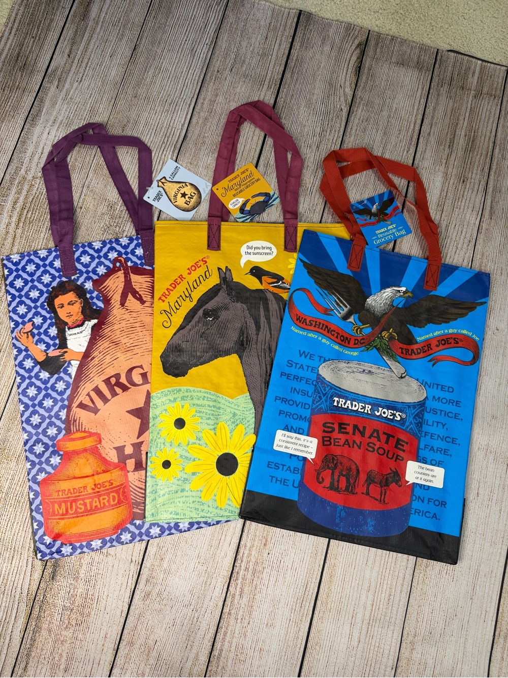 Set of 3 Trader Joe's Reusable Tote Bag DMV Pack Washington DC Maryland Virginia